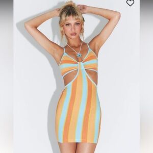 Princess Polly Striped Alicia Mini Cami Dress Orange with cut out size 8 NWT